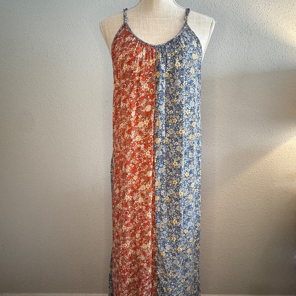 NATURAL LIFE Floral Shift Dress Sz Medium Blue Rust Boho Peasant Feminine - Picture 1 of 9